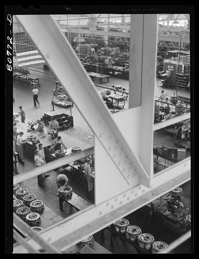 Untitled photo, possibly related to: Engine assembly room. Pratt and Whitney propeller plant at East Hartford, Connecticut