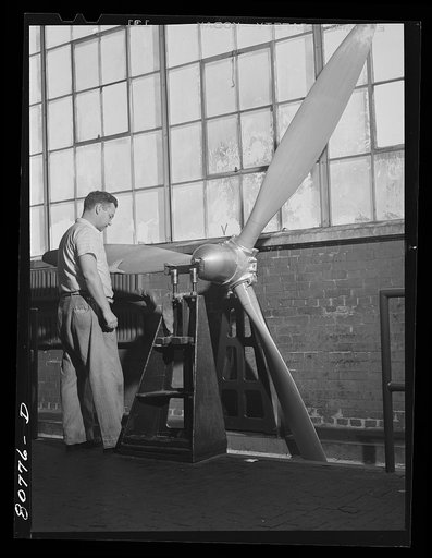 Balancing propeller. Hamilton propeller plant, East Hartford, Connecticut
