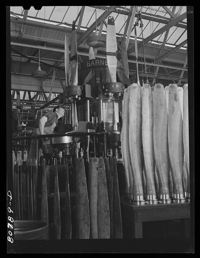 Untitled photo, possibly related to: Finished propeller blades. Hamilton propeller plant, East Hartford, Connecticut
