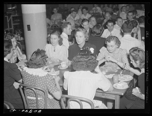 Untitled photo, possibly related to: Women employees eating in the company cafeteria. Pratt and Whitney Corporation. East Hartford, Connecticut