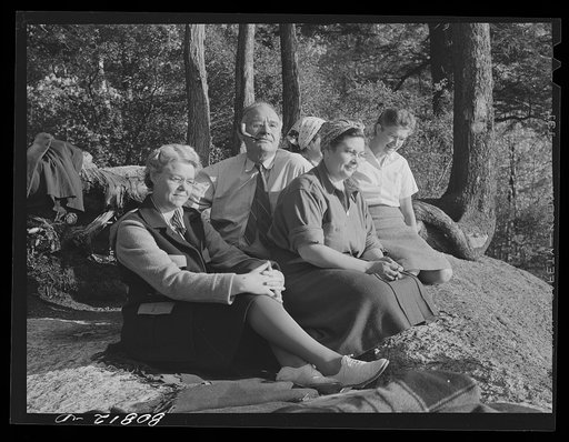 New England school teachers on a picnic in Savoy Mountain State Park, Massachusetts