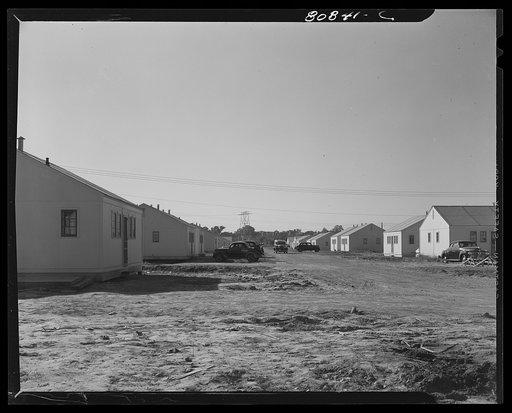 Untitled photo, possibly related to: Prefabricated duplex houses. FSA (Farm Security Administration) emergency defense housing project. Hartford, Connecticut