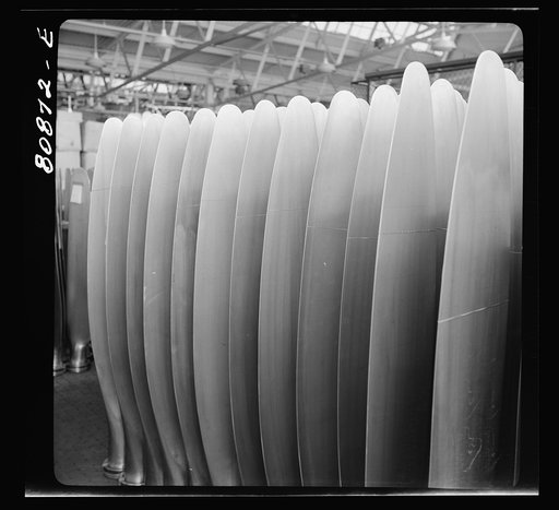 Untitled photo, possibly related to: Finished propellers. Hamilton propeller plant, East Hartford, Connecticut