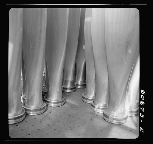 Untitled photo, possibly related to: Finished propellers. Hamilton propeller plant, East Hartford, Connecticut