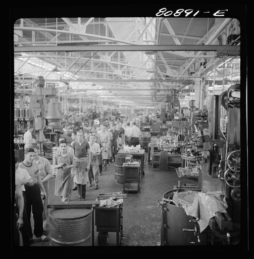 East Hartford, Connecticut. The three o'clock shift leaving the plant of the Pratt and Whitney aircraft corporation