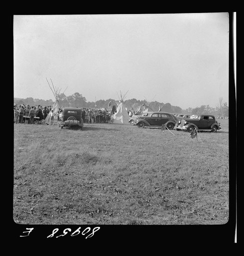 Untitled photo, possibly related to: Windor Locks, Connecticut. The fair ground used as an encampment by Indians who are participating in the Indian fair