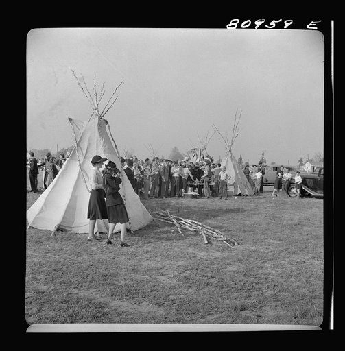 Untitled photo, possibly related to: Windor Locks, Connecticut. The fair ground used as an encampment by Indians who are participating in the Indian fair