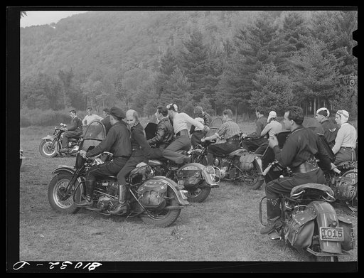 Motorcycle club out to enjoy the fall coloring along the Mohawk Trail, Massachusetts