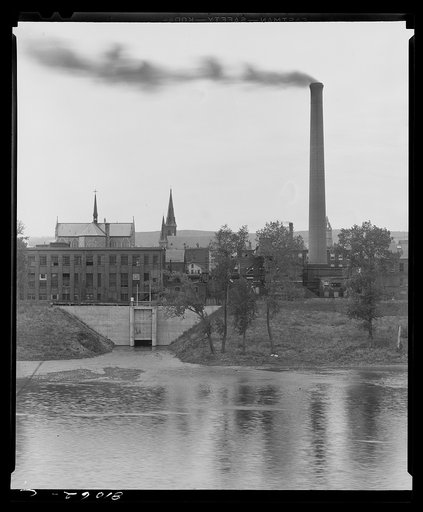 View looking west over the Connecticut River to the industrial section of Holyoke, Massachusetts