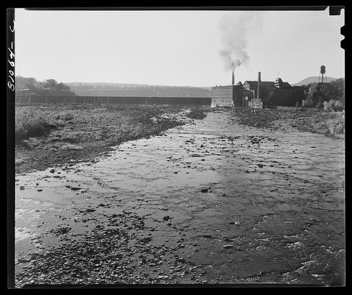 The Connecticut River is dammed to supply water power for the mills of Holyoke, Massachusetts