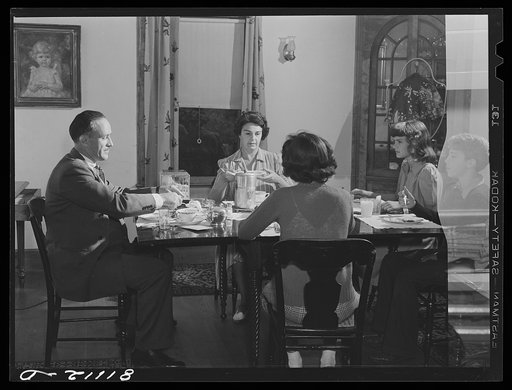 Family breakfast at 7:15 a.m. just before the head of the house dashes for the 7:40 commuter special from Westport, Connecticut