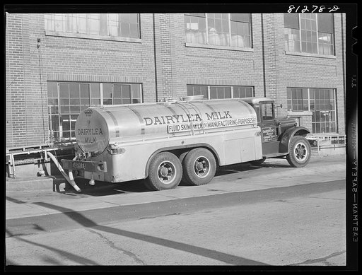 Milk delivery being made to a chocolate factory near Syracuse, New York