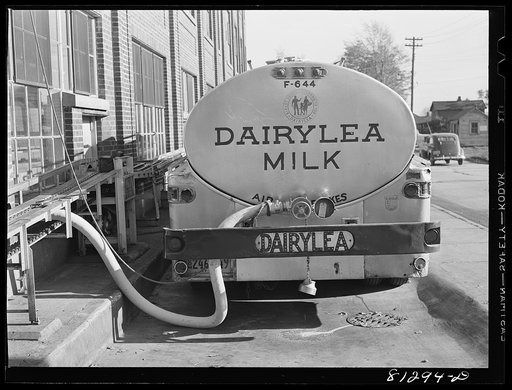 Milk delivery being made to chocolate factory near Syracuse, New York