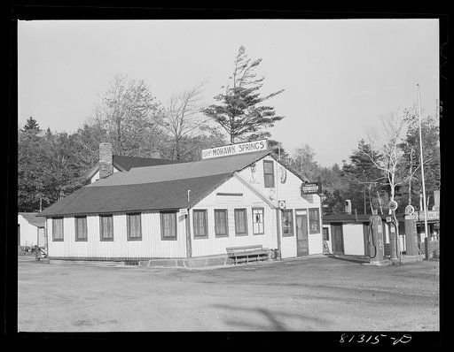 Mohawk trail, Massachusetts. Light lunch, maple sugar hearts, and gasoline for sale