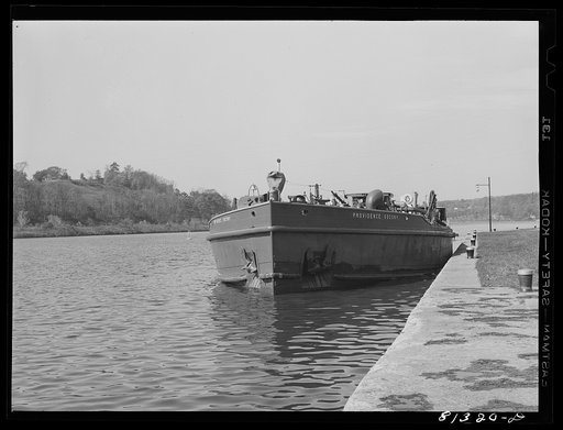 Oil carrier powered by diesel engine enters Lock Eleven. Amsterdam, New York