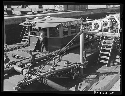 Tanker passing down the Hudson through Lock Eleven. Amsterdam, New York