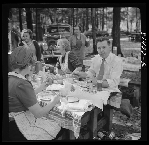 Untitled photo, possisbly related to: Picnic party from the mill towns enjoys the autumn foliage along the Mohawk Trail in Massachusetts. State-owned park