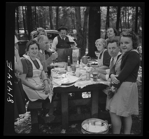 Untitled photo, possisbly related to: Picnic party from the mill towns enjoys the autumn foliage along the Mohawk Trail in Massachusetts. State-owned park
