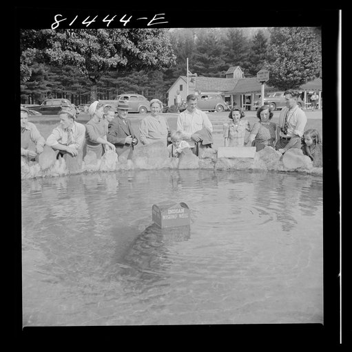Untitled photo, possibly related to: Wishing well: throw your penny in the box and you get your wish. At Mohawk Trail, Massachusetts