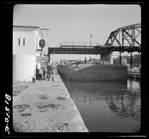 Barge in Lock Eleven. Erie Canal, near Amsterdam, New York