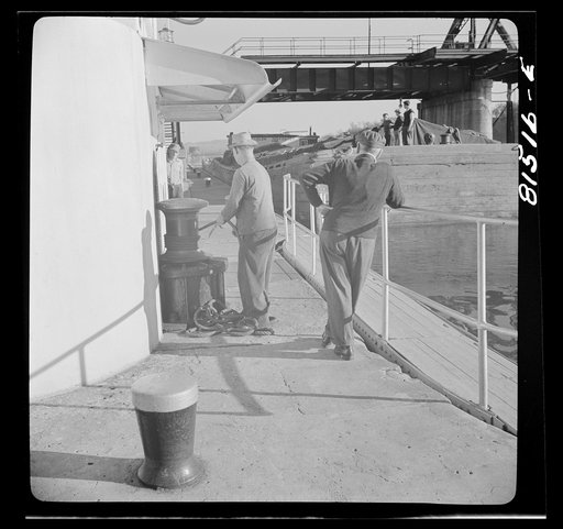 Untitled photo, possibly related to: Barge in Lock Eleven. Erie Canal, near Amsterdam, New York
