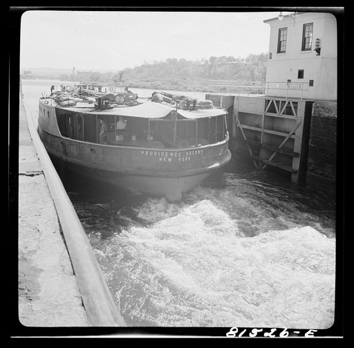 Tanker churning out of Lock Eleven, Erie Canal, New York