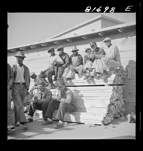 Untitled photo, possibly related to: Workmen at lunch hour on emergency office space construction job. Washington, D.C.