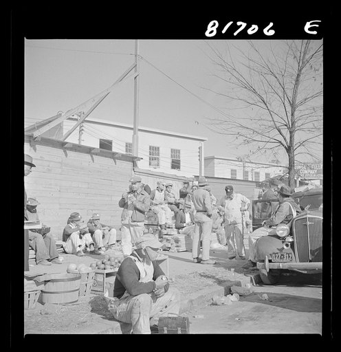 Untitled photo, possibly related to: Workmen at lunch hour on emergency office space construction job. Washington, D.C.
