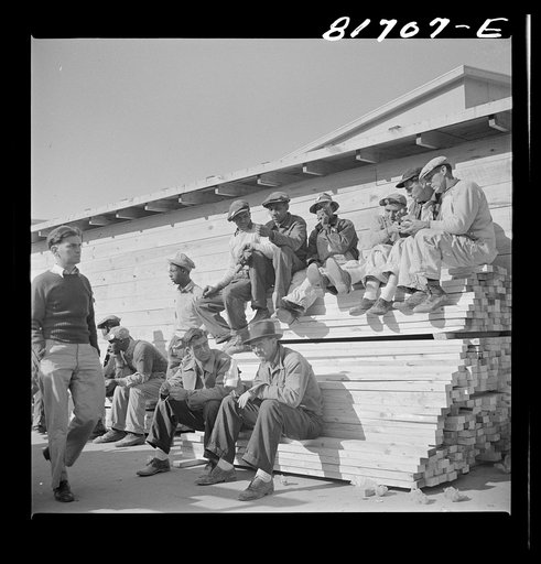 Workmen at lunch hour on emergency office space construction job. Washington, D.C.