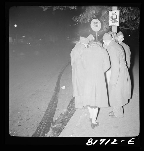 Untitled photo, possibly related to: Servicemen waiting for bus at 11:00 p.m. Washington, D.C.