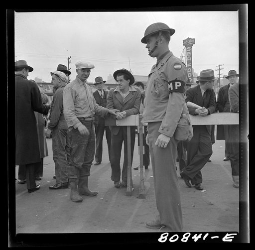 Sentry on guard at the Army transport dock. San Francisco, California