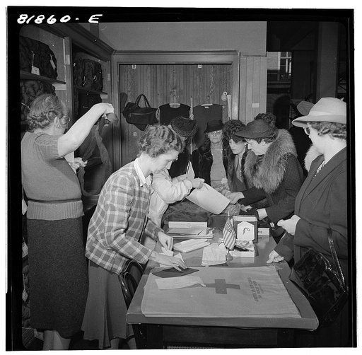 Red Cross distributing knitting material. San Francisco, California