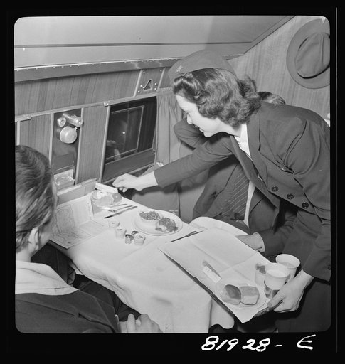 Serving dinner aboard American airliner from Washington, D.C. to Los Angeles