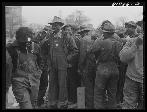 Untitled photo, possibly related to: Eight o'clock whistle, construction gang starting to work on emergency office space, Washington, D.C.