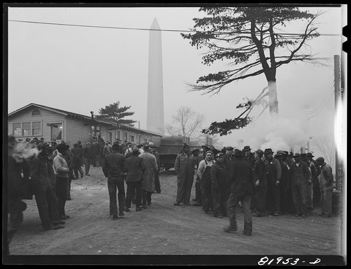 Washington, D.C. Emergency office constuction workers waiting to go on the job at 7:30 a.m.