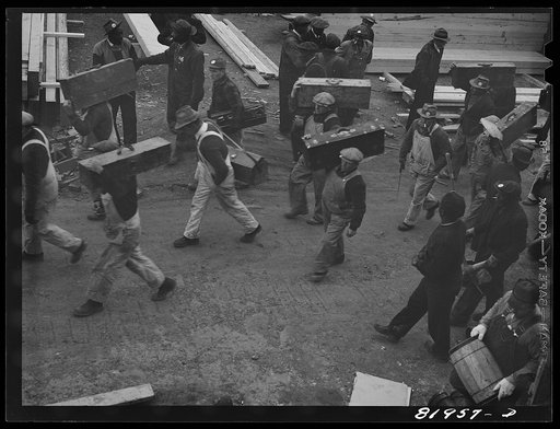 Emergency defense office housing construction workers going on the job at 7:45 a.m. Washington, D.C.