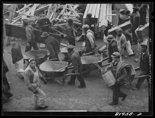 Untitled photo, possibly related to: Emergency defense office housing construction workers going on the job at 7:45 a.m. Washington, D.C.
