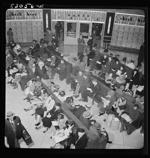 Washington, D.C. Christmas rush in the Greyhound bus terminal. Passengers waiting for buses