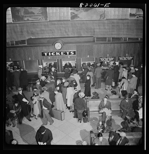 Untitled photo, possibly related to: Washington, D.C. Christmas rush in the Greyhound bus terminal