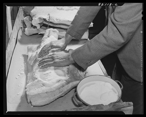 Calvert County, Maryland. Salting down pork