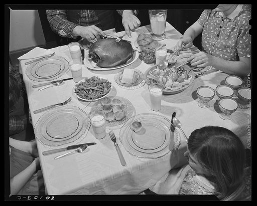 "Balanced meal" on the table of a FSA (Farm Security Administration) client of Calvert County, Maryland