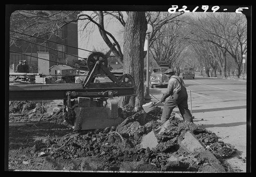 Washington, D.C. Clearing earth and old paving for extension of Independence Avenue at Fourteenth