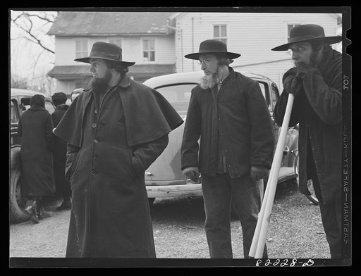 Lancaster County, Pennsylvania. Amish men attending farm auction