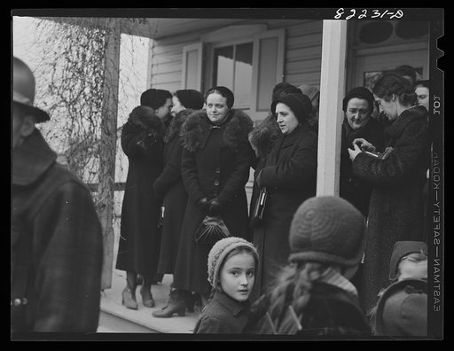 Lancaster County, Pennsylvania. Amish and Mennonite women at farm auction