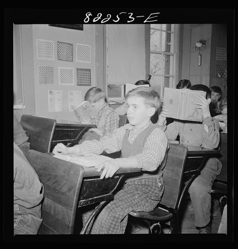 Lancaster County, Pennsylvania. Student in Lancaster County Mennonite public school where Amish, Mennonite and Pennsylvania Dutch children attend this eight grade, one-room schoolhouse