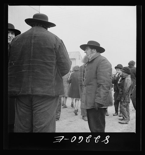 Lancaster County, Pennsylvania. Amish men attending farm auction
