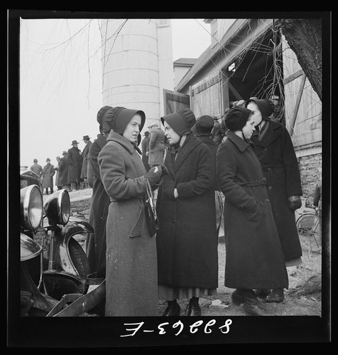 Lancaster County, Pennsylvania. Amish women attending farm auction