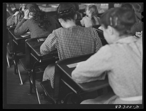 Untitled photo, possibly related to: Hinkletown, Pennsylvania (vicinity). Mennonite schoolchildren in public school