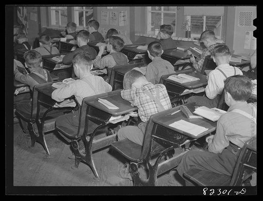 Untitled photo, possibly related to: Hinkletown, Pennsylvania (vicinity). Mennonite teacher holding class in a public school