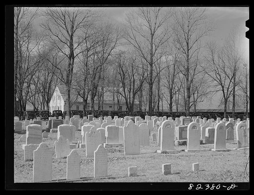 Blue Ball, Pennsylvania (vicinity). "Car Mennonites" holding church. One Sunday "car Mennonites" hold church; the following Sunday the "horse Mennonites" hold church